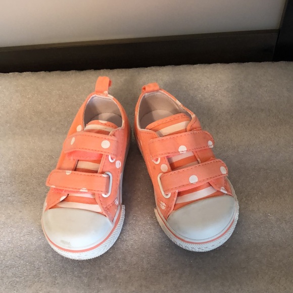 Gymboree Other - Gymboree baby sneakers sz 6 mo, orange sherbet w/ white polkadots, Velcro close